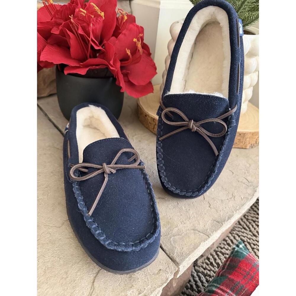 Vineyard Vines Shearling Lined Slippers Men's Size 9 Moccasins Navy Blue NEW
